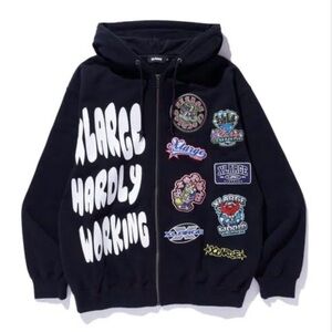 X-Large Multi-Logo Graphic Black Zip-Up Hoodie